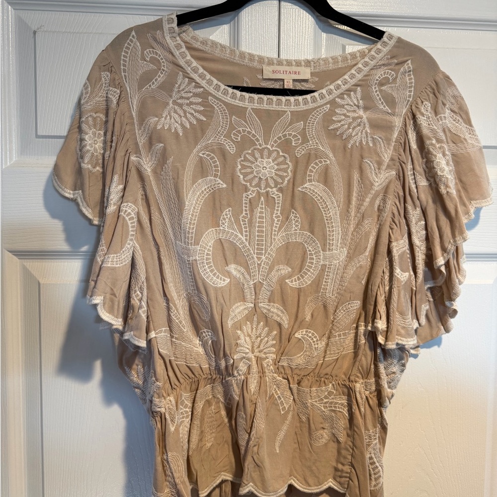 Solitaire Tan Embroidered Blouse